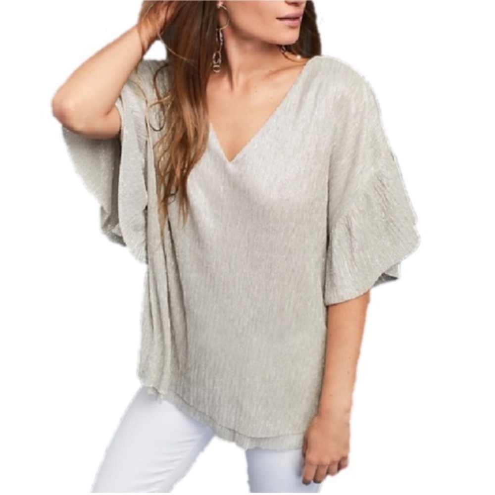 ANTHROPOLOGIE VANESSA VIRGINIA Metallic Silver Top Medium NEW - Picture 1 of 11